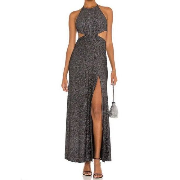 PatBo Black Strass Velvet Cutout Halter Formal Maxi Dress NWT Size 8/Medium - Picture 1 of 8